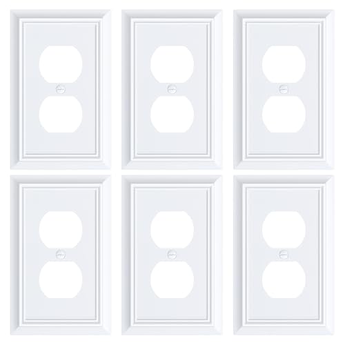 6-Pack Natural Bamboo Fiber Duplex Outlet Cover Plate, Durable Wall Plate - color: Pure White, size: 1 Duplex 6PK