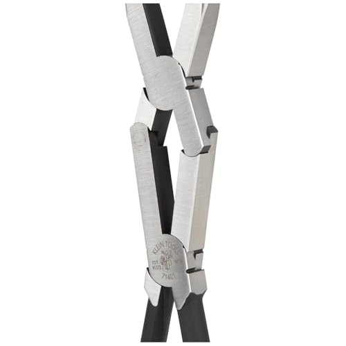 Klein Tools 71401 Long Nose Pliers, Bent Nose Pliers, Angled Knurled Jaws, Double Rivet, Extended Reach, 13-Inch