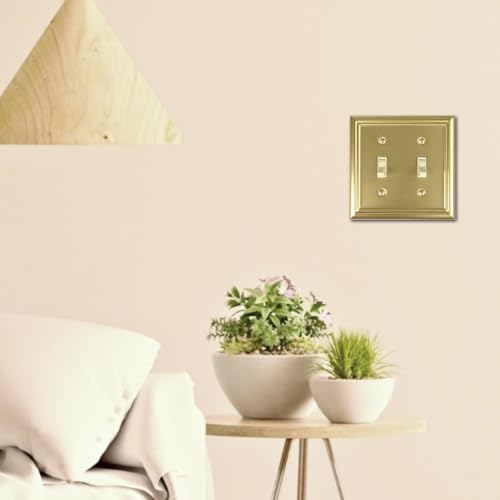 OKAWYC Double Toggle Light Switch Cover Adler Metal Wall Plate, 2-Pack Brushed Brass 2 Gang, for Light Switch Cover Decorative Wallplate, Durable - size: 2 Toggle