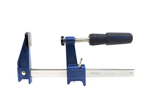 Set Taytools Medium Duty Adjustable Bar Clamps, Quick-Release Clutch Style American F Style, 2-1/2 Inch Throat Depth, Serrated Rail, Soft Grip Handle 450 Pounds Clamping pressure (2, 6 inch)
