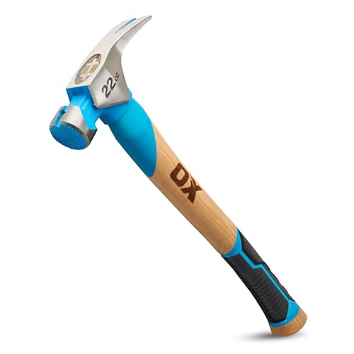 OX Pro Framing Hammer 22 oz MIlled Face with Curved Hickory Wood Handle Hammer wit Rubber Handle Grip - Martillos De Construccion - style: 22-oz Hammer + Grip
