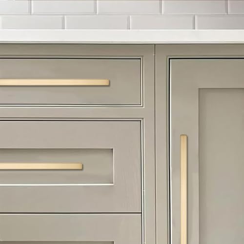 khtumeware 10 Pack 3-3/4 inch(96mm) Hole Center Brushed Brass Cabinet Pulls Solid Heavy-Duty Square Satin Brass Cabinet Handles Drawer Pulls Kitchen Cabinet Hardware Kitchen Handle - color: Brushed Brass, size: 3-3/4 inch(96mm) hole center