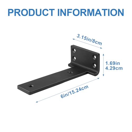 Black L Brackets Metal Heavy Duty Shelf Brackets 6 in 6 Pack , Floating Shelf Bracket for Shelves Support Bracket for DIY Decorative with Screws - size: 6Inch