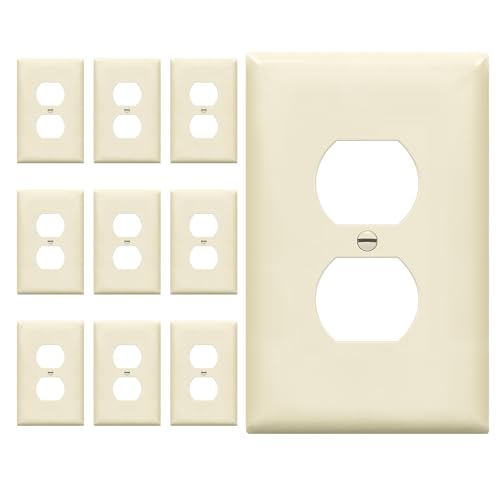 ENERLITES 10 Pack Mid-Size Duplex Outlet Covers Wall Plate, Light Almond - color: Light Almond, size: Mid-Size