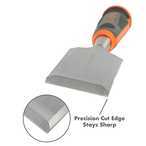 Buck Bros. 74719 Wood Chisel, 2" (50MM) for Carpentry and Wood Working, Resharpenable High Carbon Steel Blade with Non-Slip Handle for Trimming, Shaping, and Detail Work - style: 2 Inch