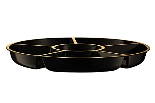 PLASTICPRO 6 Sectional Round Plastic Serving Tray/Platters Black & Gold Pack of 2 - color: Black & Gold