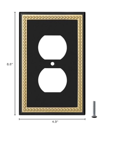 Pearled Frame Decorative Wall Plate Switch Plate Outlet Cover (Single Duplex 2PK, Black & Dark Golden) - style: Single Duplex 2PK