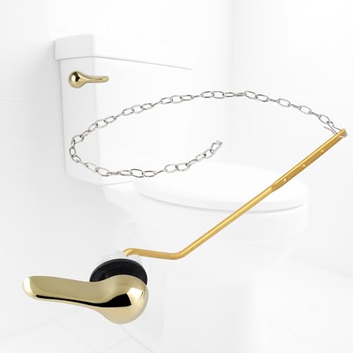 iFealClear Universal Metal Toilet Tank Flush Lever Replacement, Side Mount Toilet Handle Replacement Kit, Stainless Steel Chain, Solid Brass Material, Polished Gold - color: Polished Gold, style: Side Mount Design