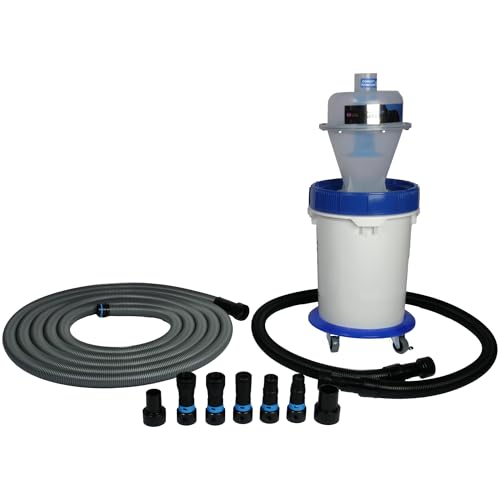 Cen-Tec Systems Assembled Quick Click Dust Separator and 5 Gallon Locking Collection Bin with Caster Dolly and Power Tool Adapter Set with 30 Ft. Hose - size: 30 Ft. Hose