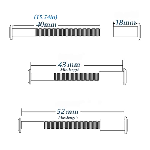 M6 Furniture Joint Connector Bolt & Cap Nut Kit 40MM 20pcs - size: 40mm (20pcs)