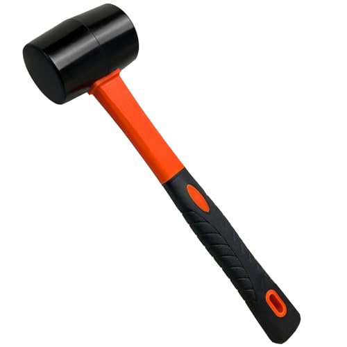 Rubber Mallet with Soft Hammer Head - 13.5 oz Rubber Mallet Hammer, Rubber Mallets Hammer for Woodworking, Flooring, Tile, Furniture Assembly, Fencing, & Woodwork Projects.（Bright Orange）