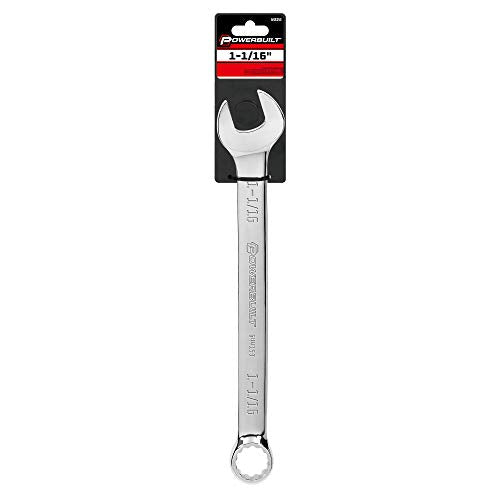 Powerbuilt 1-1/16-Inch SAE Combination Wrench, 12 Point Double Ended Box and Open End, 15 Degree Offset Polished - 644153 - size: 1-1/16"
