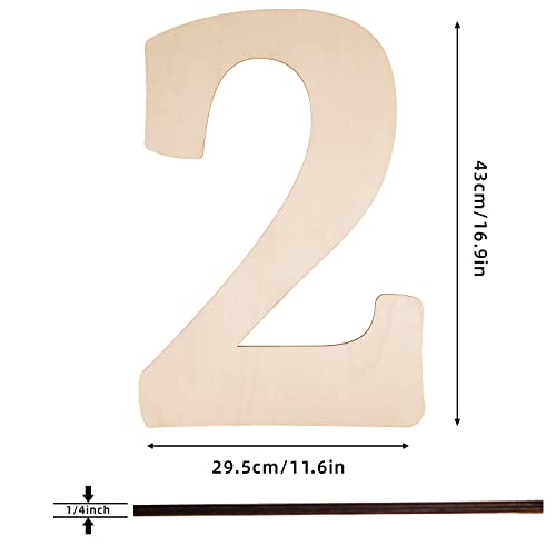 17 Inch Large Wooden Numbers 2, Wood Numbers Cutout for DIY Crafts - color: 2, size: 17 Inch