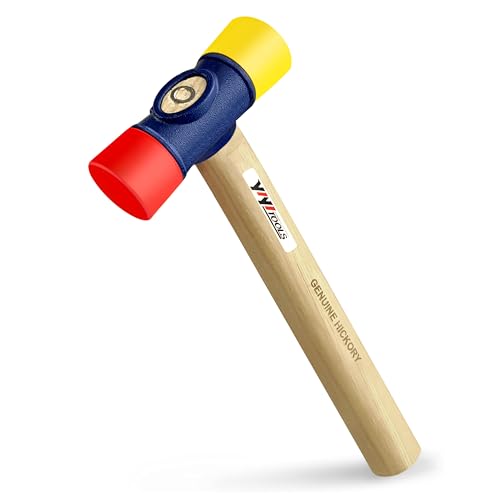 YIYITOOLS 12oz Double Faced Hammer, Double-Sided PU Mallet, High Carbon Steel Head, Hard Hickory Wood Handle, Flooring Installation,Rubber Mallet for Camping Woodworking,Tile Laying,Furniture Assembly