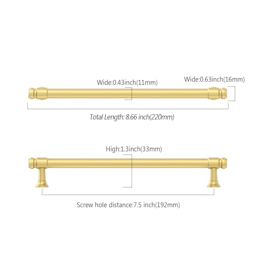 9BUILD 10 Pack 7.5 Inch Brushed Gold Cabinet Pulls,Kitchen Hardware - color: Brushed Gold, size: 7.5"/192MM Hole Center
