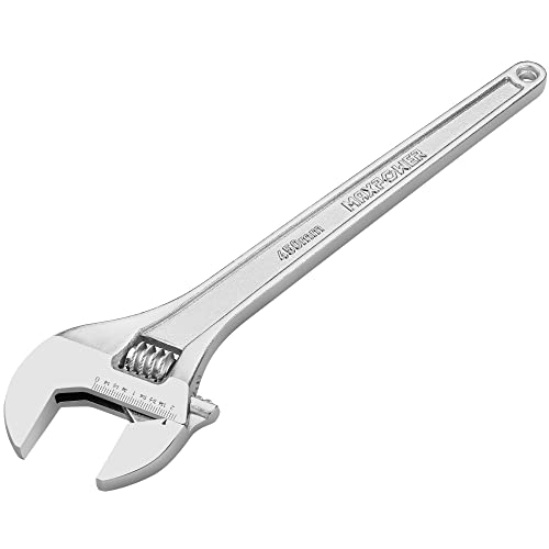 MAXPOWER 18" Adjustable Wrench, 2-1/8" Jaw Opening, Tapered Handle | Adjustable Spanner with SAE/Metric Scales, Polished Finish, and Comfort Grip – Perfect for Plumbing, Nuts, and Pipes - size: 18"