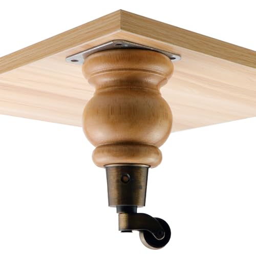 4pcs 6" Wooden Furniture Legs with Furniture Casters, Gourd Shape - color: Wood Color, size: Height: 6"