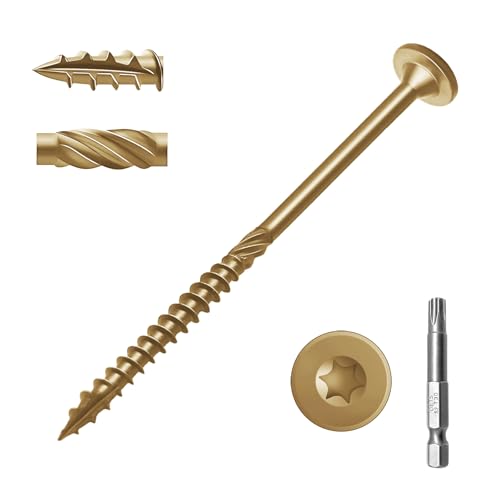 50Pcs 4-1/2 Inch Structural Wood Screws Yellow | Heavy Duty Deck Screws, Rust Resistant, Black Coated Exterior Wood/Lag/Timber Screws T30 Star Bit (#14 x 4-1/2" Yellow) - color: Yellow, size: #14×4-1/2"