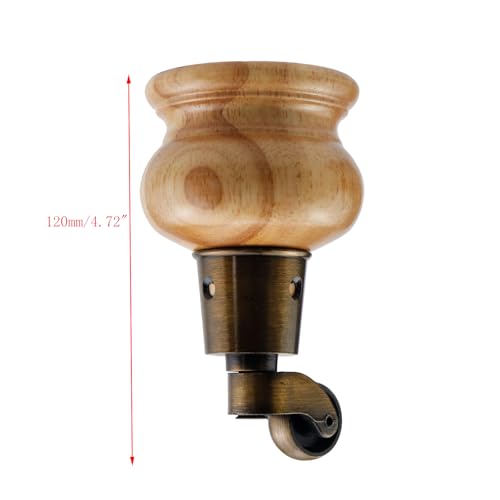 4pcs 4.72" Wooden Furniture Legs with Furniture Casters - color: Wood Color, size: Height: 4.72"