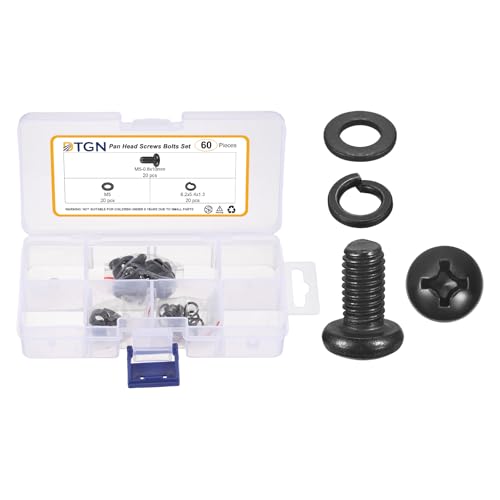 DTGN M5-0.8x10mm Phillips Pan Head Machine Screw W/Washer Black 60Pcs - size: M5-0.8x10mm