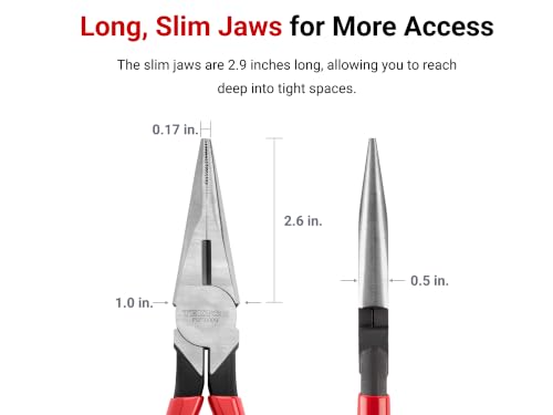 TEKTON 8 Inch Long Nose Pliers | PGF10008 - [Old Version] - color: Serrated Jaw, size: 8 Inch Straight