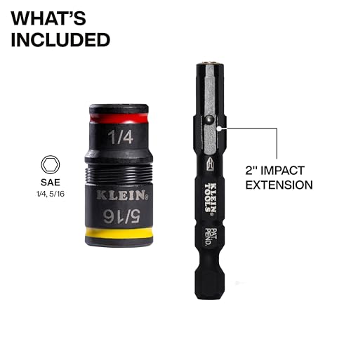 Klein Tools 32931 3-in-1 SAE Impact Socket Set, 1 Flip Socket with 1/4 and 5/16 Nut Driver Sizes and 1/4-Inch Bit Holder, Impact Rated 2-Inch Shaft - color: 3-in-1