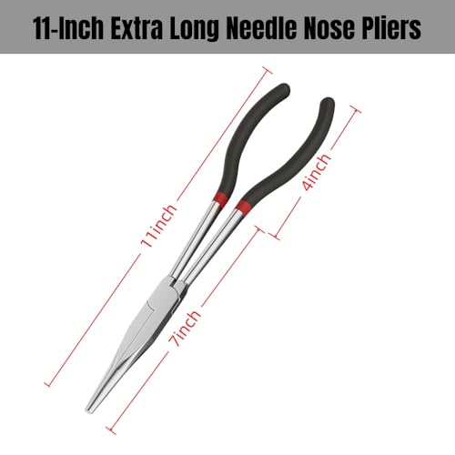 Extra Long Needle Nose Pliers，11 Inches Long Reach Straight Needle Nose Pliers Designed for Mechanics, Technicians, and Contractors| Milled-Jaws | Steel