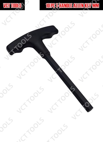 VCT 10pc T-Handle Hex Allen Key Wrench Set Metric MM 2, 2.5, 3, 4, 4.5, 5, 5.5, 6, 8,10mm W/Holder