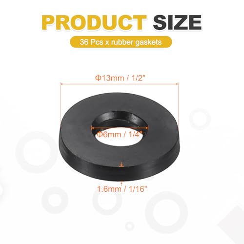 uxcell 36Pcs Rubber Washers, 1/2 OD x 1/4 ID x 0.06" Thickness Flat Washers for Bolts Spacers, Shower Head, Plumbing, Hose Connecting - size: 1/2 OD x 1/4 ID x 0.06"