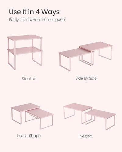 SONGMICS Cabinet Organizer Shelf, Set of 2 Spice Rack, Kitchen Storage - color: Jelly Pink, size: 11.7"w