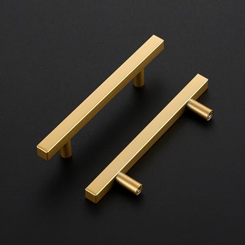 Ravinte Champagne Gold Handles Square Cabinet Hardware 3-3/4 Inch 10 Pack - size: 3-3/4" Hole Center