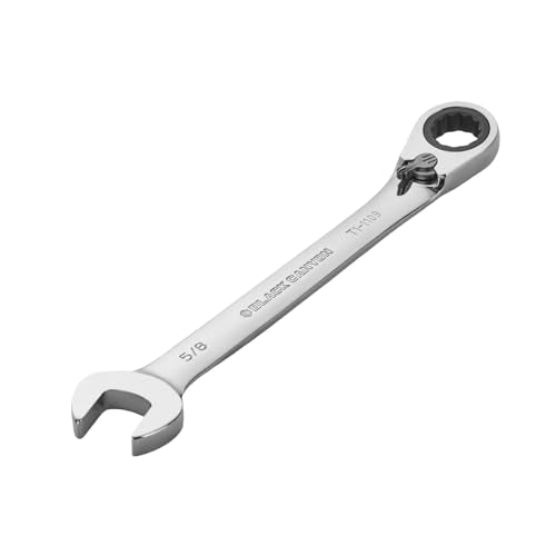 BLACK CANYON 5/8 Inch Ratchet Combination Wrench, 12-Point Box End & Hex Opening, Polished Steel Ratcheting Wrench with SAE & Metric Sizes - size: 5/8 Inch, style: Inch