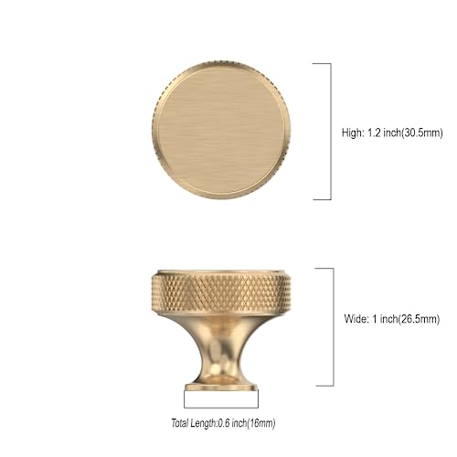 10 Pack Brushed Gold Knurled Cabinet Knobs Round Drawer Pulls - color: Brushed Gold