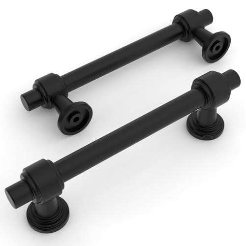 Amerdeco 10 Pack Matte Black Cabinet Pulls 3.75 Inch(96mm) Hole Center Drawer Pulls Cabinet Hardware Kitchen Cabinet Handles for Bathroom Dresser Pulls ZH0069 - color: Matte Black, size: 3.75" Hole Center