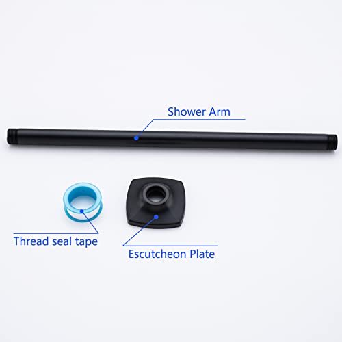 Shower Arm with Flange 16 Inches Ceiling Mount Replacement Rain Shower Head Straight Arm Ceiling-Mounted High Pressure Rain Matte Black,SW-91038-16MB. - color: R-angle Square Flange-16" Matte Black
