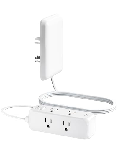 Olcorife Flat Extension Cord with Outlet Cover, Flat Plug Power Strip with 6 Outlets, 3 FT Cord Hidden Outlet Extender for Tight Spaces - size: 3 FT, style: 6AC(No USB)