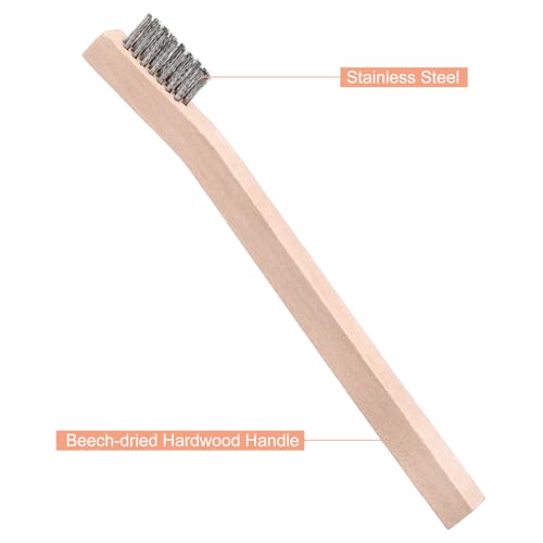 24PCS Stainless Steel Wire Scratch Brushes, Beech Wood Handle, Heavy Duty Cleaning Tools, Rust Removal Brushes, Multi-Purpose Industrial Brushes