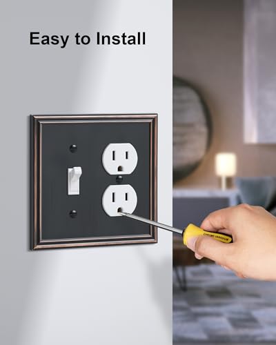 2-Pack Zinc Alloy Combo Toggle/Duplex Light Switch Cover Plate - color: Aged Bronze, size: 1 Toggle/1 Duplex 2PK