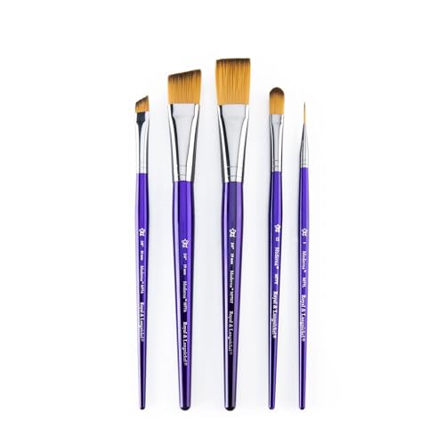 Royal & Langnickel Moderna, 5pc Angular & Stroke Variety Brush Set for All Painting Mediums, Includes - Stroke, Angular, Liner & Filbert Brushes Purple - style: Angular & Stroke