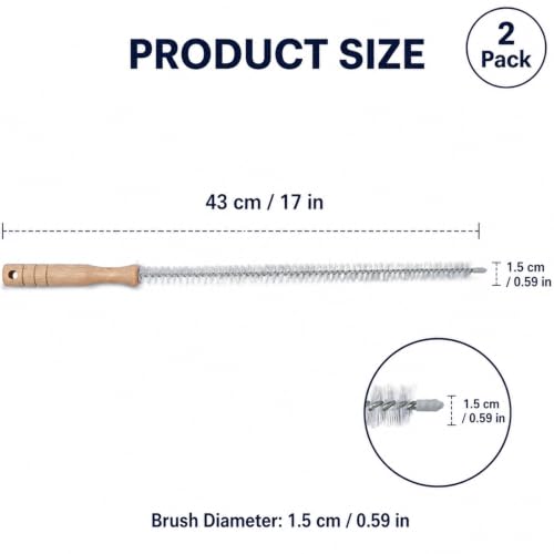 2 Pack Drain Cleaning Brush, 17 Inch Flexible Drain Cleaner Tool with Wooden Handle, Sink Brush with Nylon Bristles for Hair Clogs, Shower, Bathroom Tub, Kitchen Sink, Overflow Hole