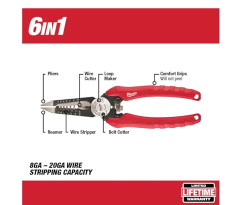 Milwaukee 48-22-3079 6-In-One Combination Wire Stripping & Reaming Pliers For Electricians