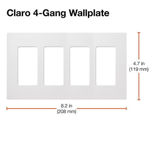 Lutron Claro Light Switch Cover Plate, 4 Gang Wallplate, Rocker Light Switch Cover, Screwless Plate For Outlets, Gloss, CW-4-GR, Gray - color: Gray, size: 1 Pack