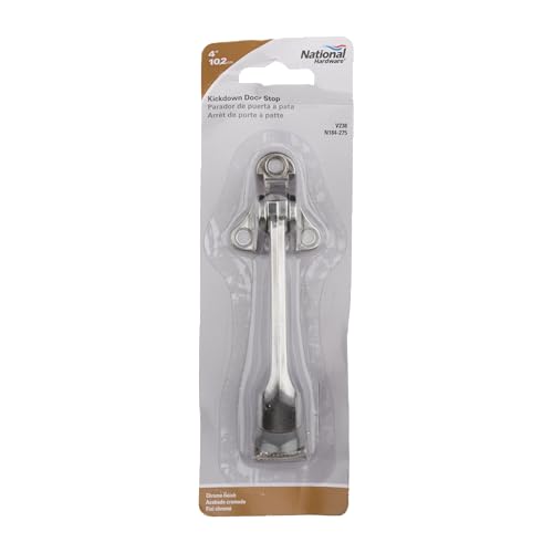 National Hardware Kickdown Door Stop, 4 in, Die Cast Zinc, Chrome - color: Chrome