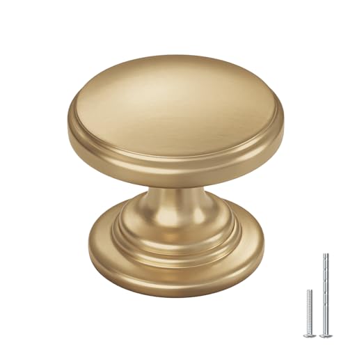 Goldenwarm Cabinet Knobs, Champagne Bronze Dresser Knobs 1-1/5 Inch 10 Pack Round Kitchen Hardware, Solid Zinc Alloy, Single Hole, Screws Included, Drawer Knob for Cupboard Dresser Bathroom Vanity - color: Champagne Bronze