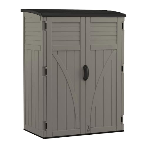 Suncast 54 Cu Ft Medium Vertical Storage Shed, Stoney, Made in USA - color: Stoney
