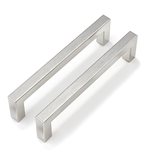 Goldenwarm Brushed Nickel Cabinet Pulls 20 Pack 5 Inch, Square Drawer Handles, Stainless Steel, Screws Included, Silver Kitchen Hardware for Cupboard Closet Furniture Upgrade - size: 5In(128MM) Hole Centers