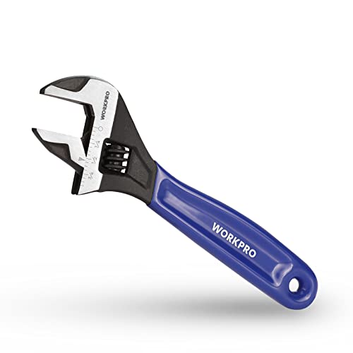WORKPRO 6-Inch Compact Adjustable Wrench, Wide Jaw Cr-V steel Wrench - color: Blue, size: 6-Inch