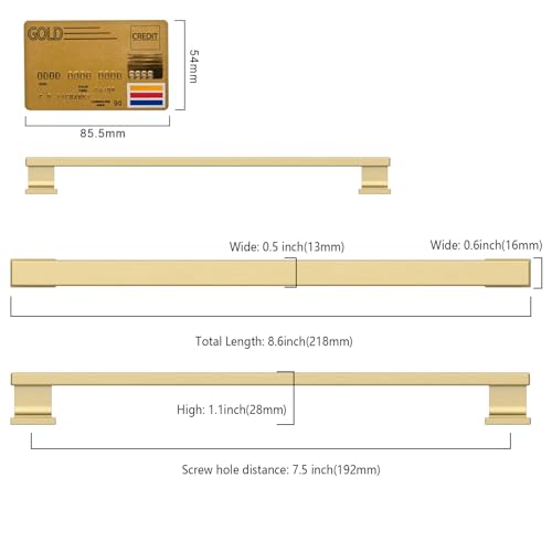 Amerdeco 10 Pack Brushed Gold Cabinet Pulls 7.5" - color: Brushed Gold, size: 7.5" hole center