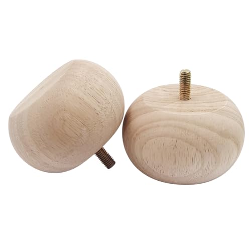 2 Inch Solid Oak Wood Bun Feet, Set of 4 - Unfinished Round Furniture Legs for Sofa, Couch, Chair, Ottoman & Cabinet | Includes Screws, Mounting Plates & Rubber Pads - size: 2 inch Hanger Bolt