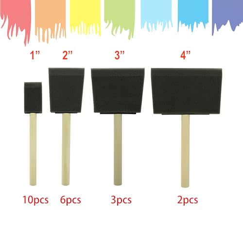 Poly Foam Brushes 21pcs, Sponge Brushes, High Density Foam Paint Brush for Painting, Staining, Paint Sponges (1", 2", 3", 4") - size: 1"- 4" assorted 21pcs